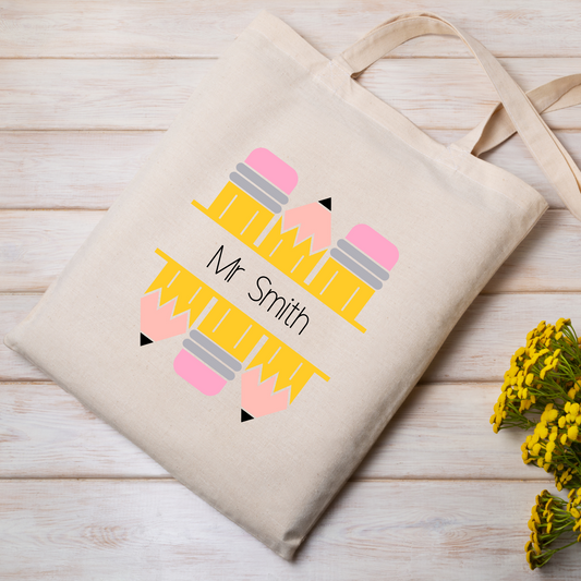 Personalised Teache themed tote bags