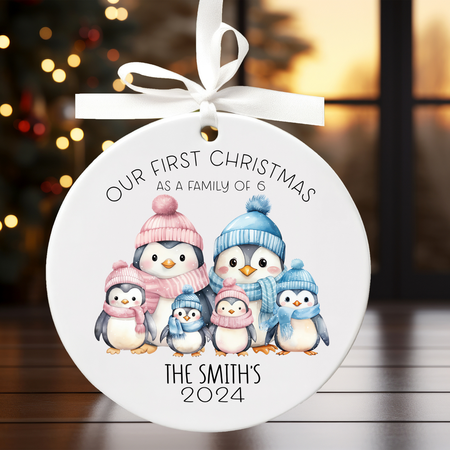 Personalised Penguin family Christmas tree ornament