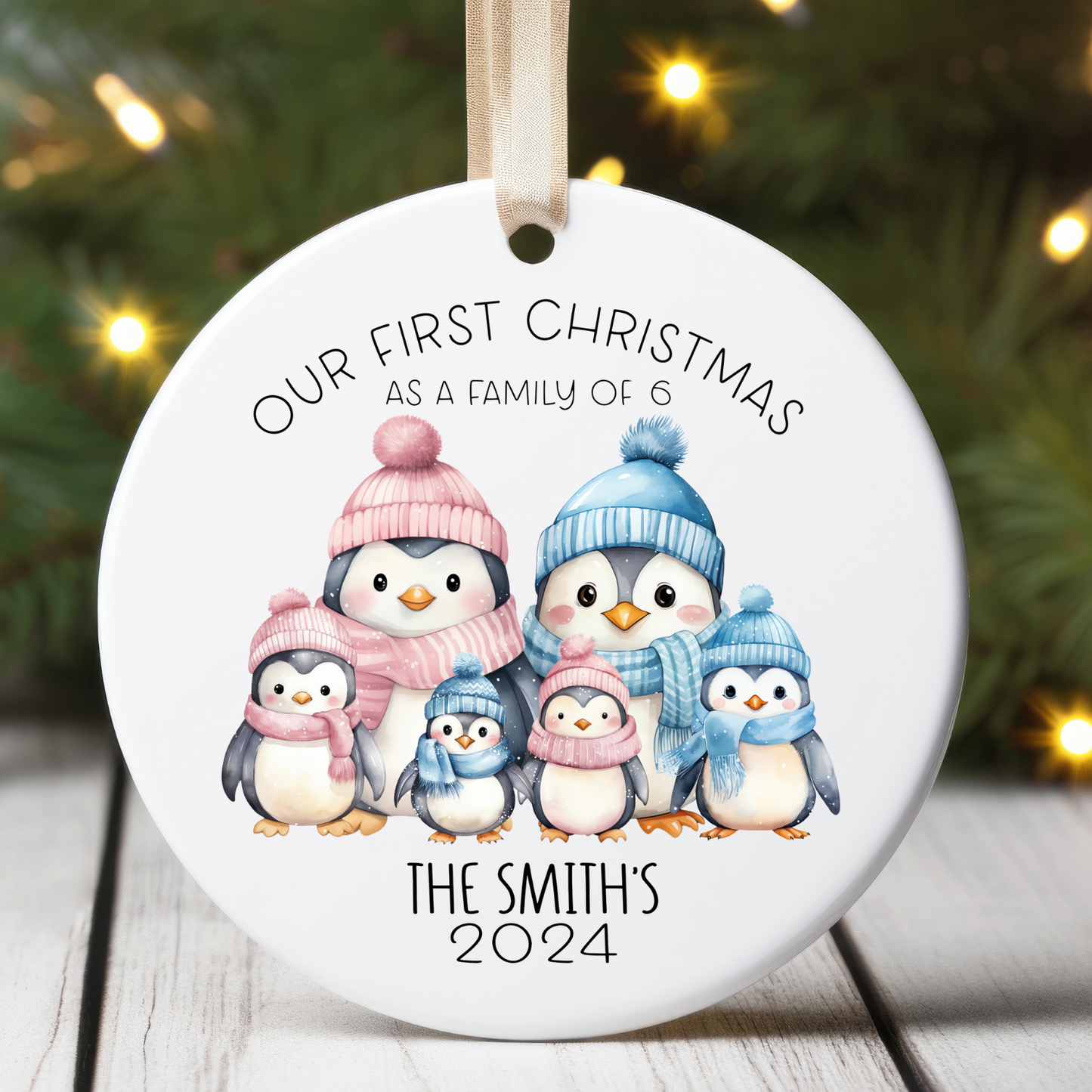 Personalised Penguin family Christmas tree ornament