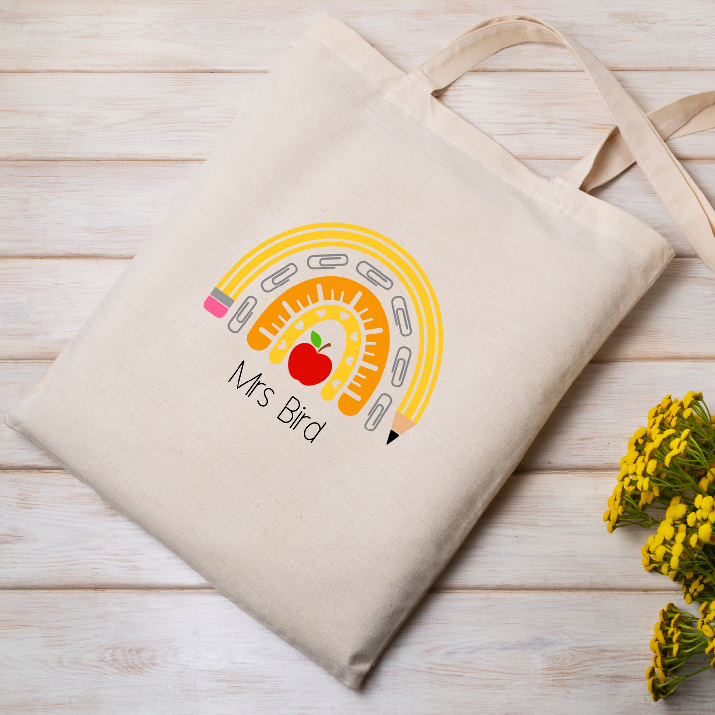 Personalised Teache themed tote bags