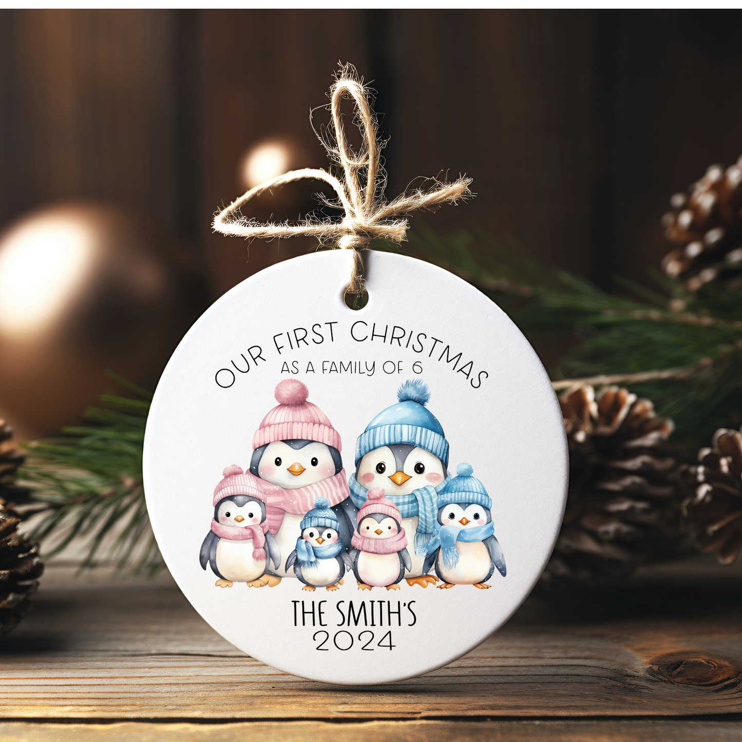 Personalised Penguin family Christmas tree ornament