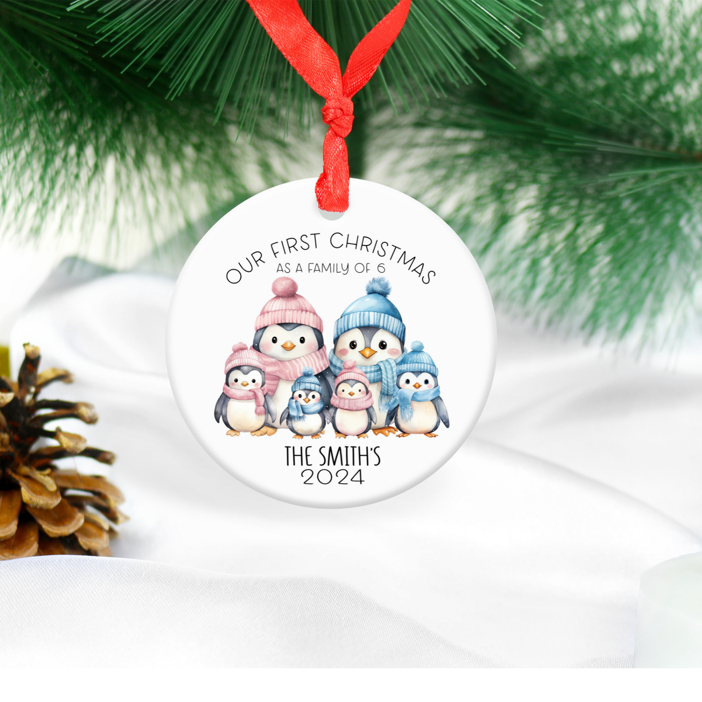 Personalised Penguin family Christmas tree ornament