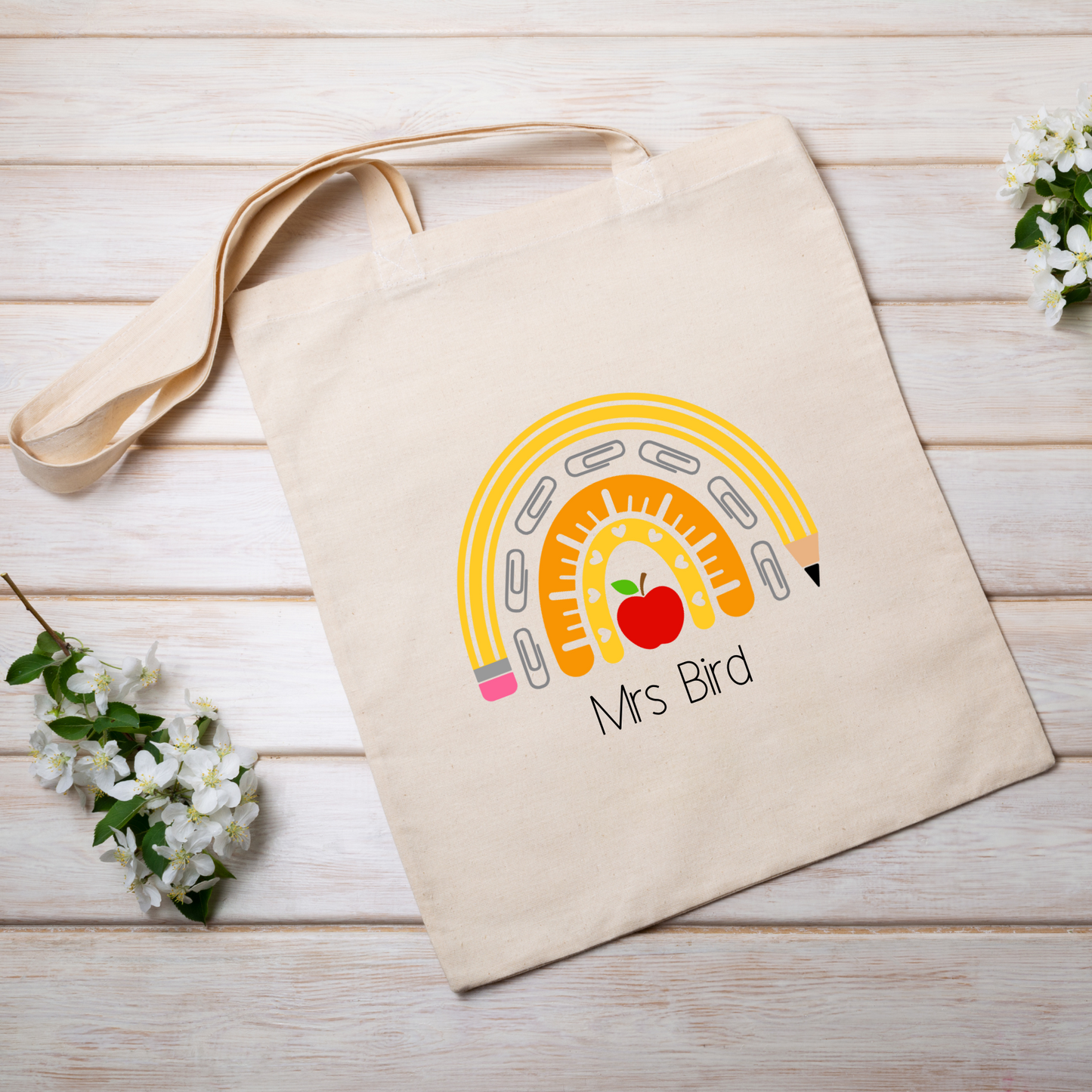 Personalised Teache themed tote bags