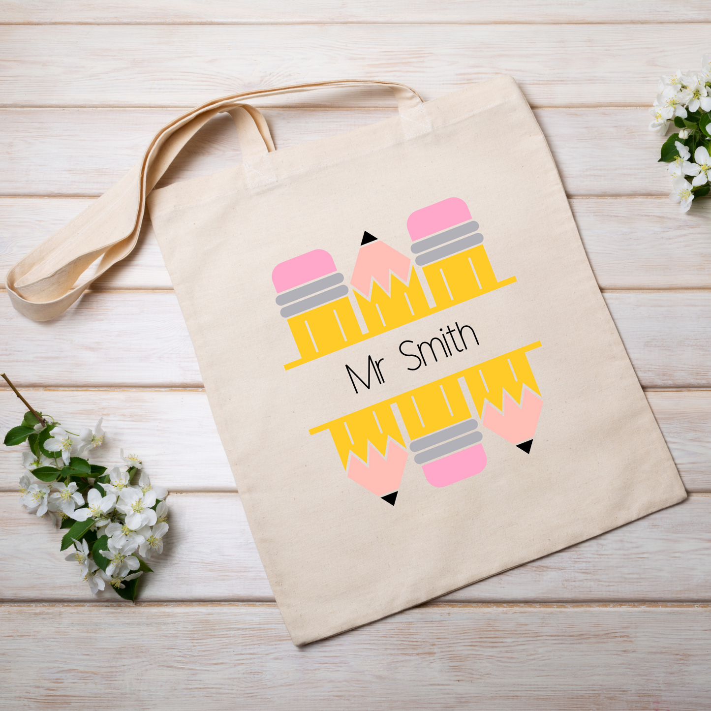 Personalised Teache themed tote bags