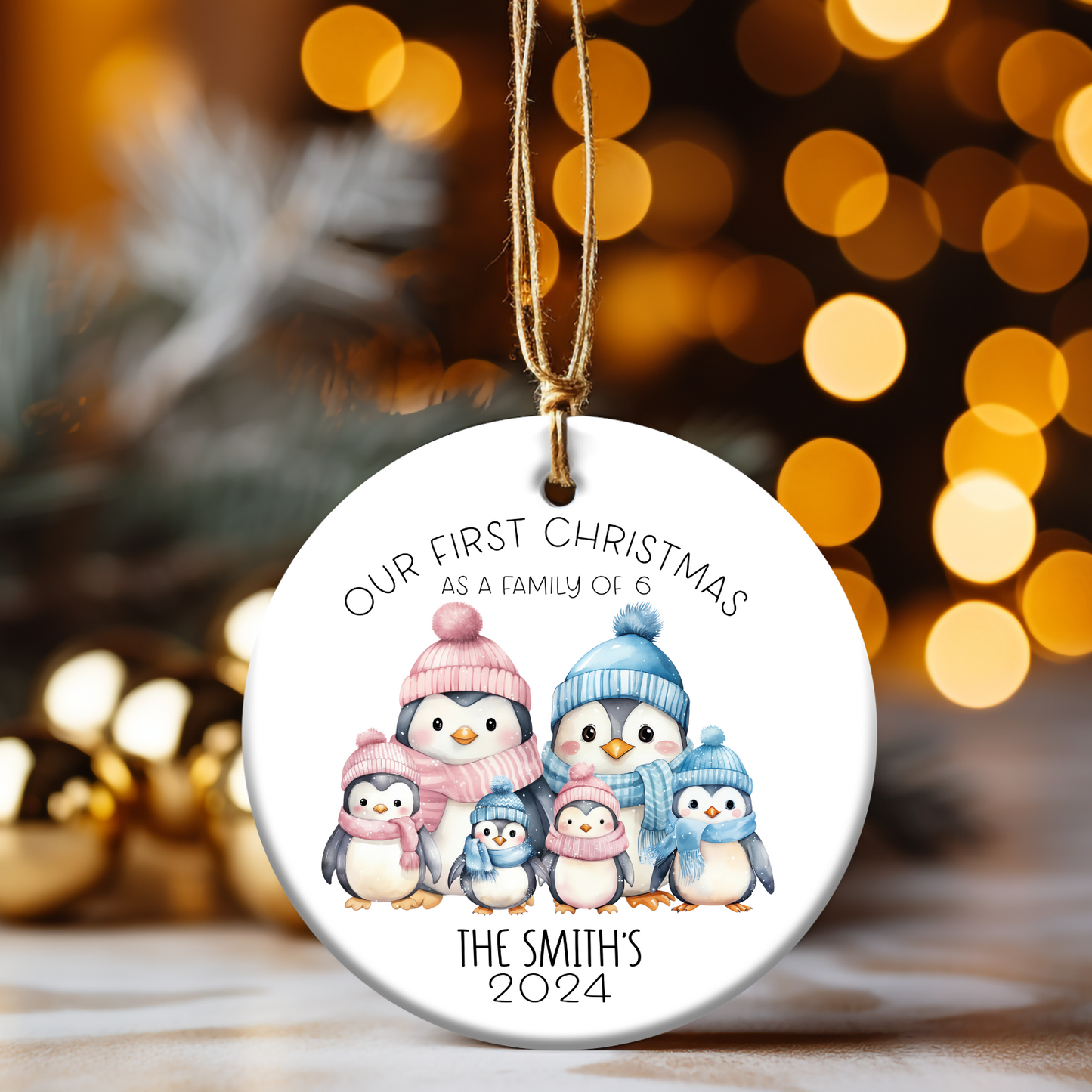 Personalised Penguin family Christmas tree ornament