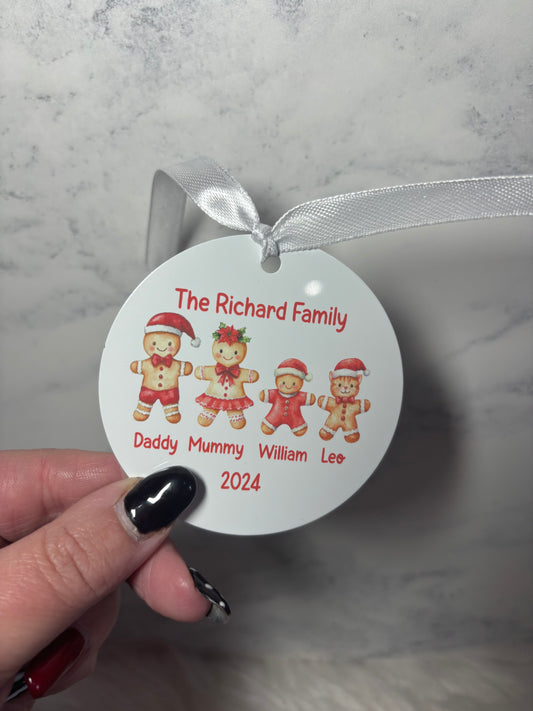 Personalised Gingerbread family name Christmas tree ornament