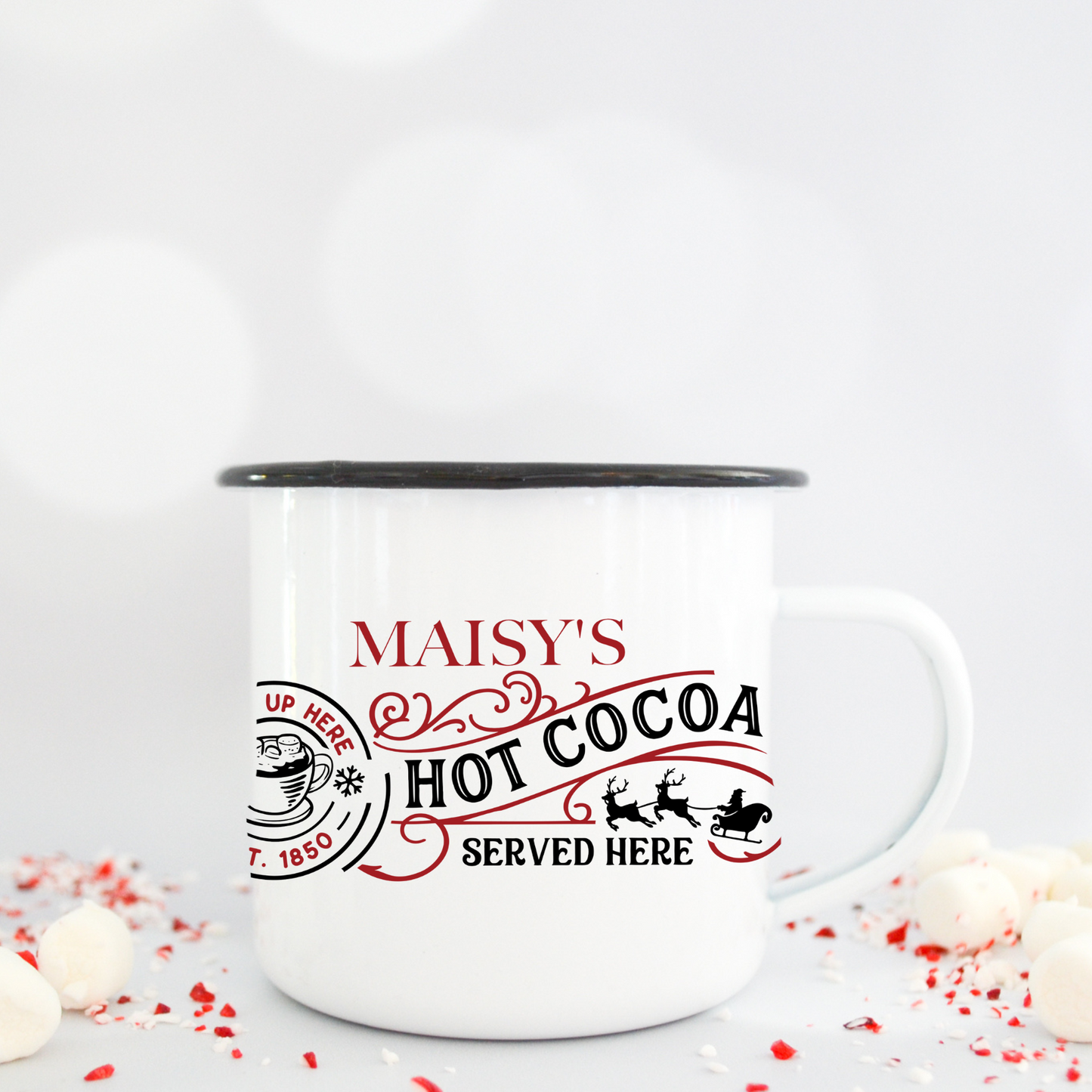 Hot chocolate personalised enamel mugs