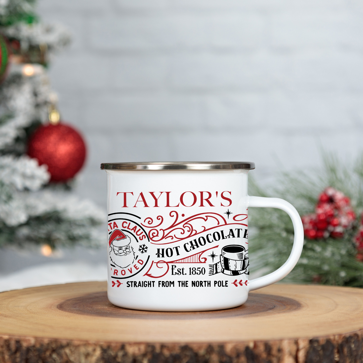 Hot chocolate personalised enamel mugs