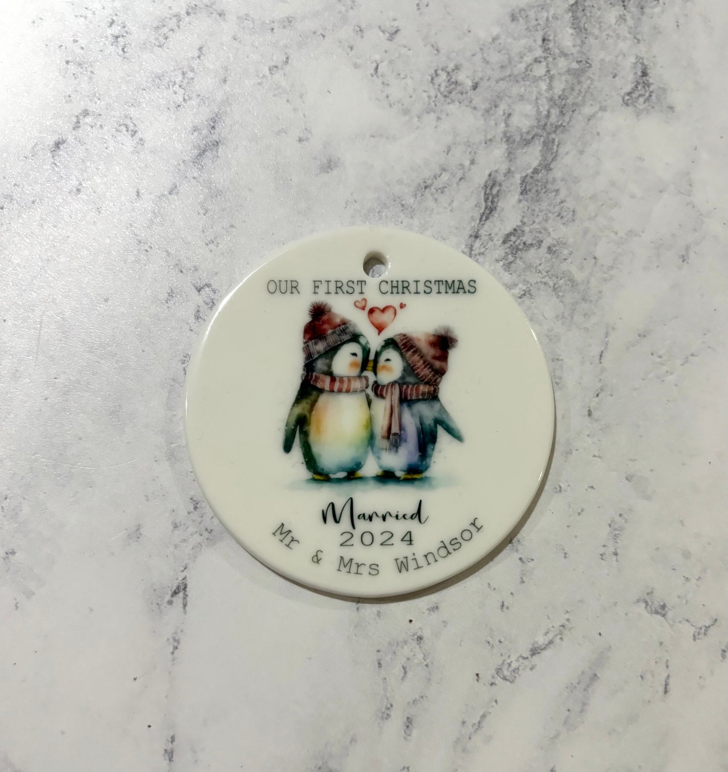 Married Christmas tree decoration Penguin themed