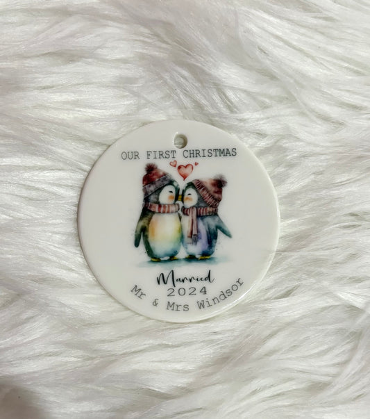 Married Christmas tree decoration Penguin themed