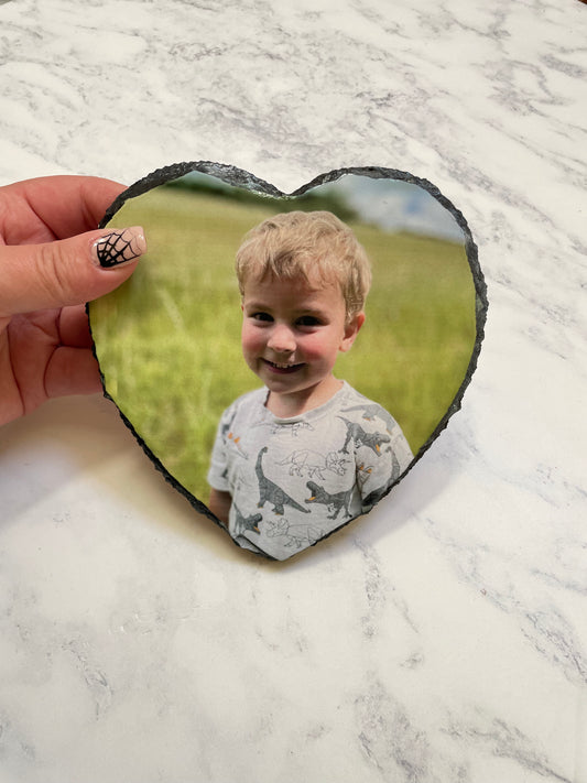 Heart shaped personalised photo slate